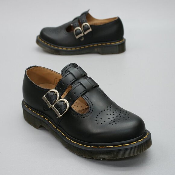 Dr. Martens 38 Ladies 7 Mary Jane Black Double Monk T-Strap Buckle Shoes - 12916 - Picture 1 of 12